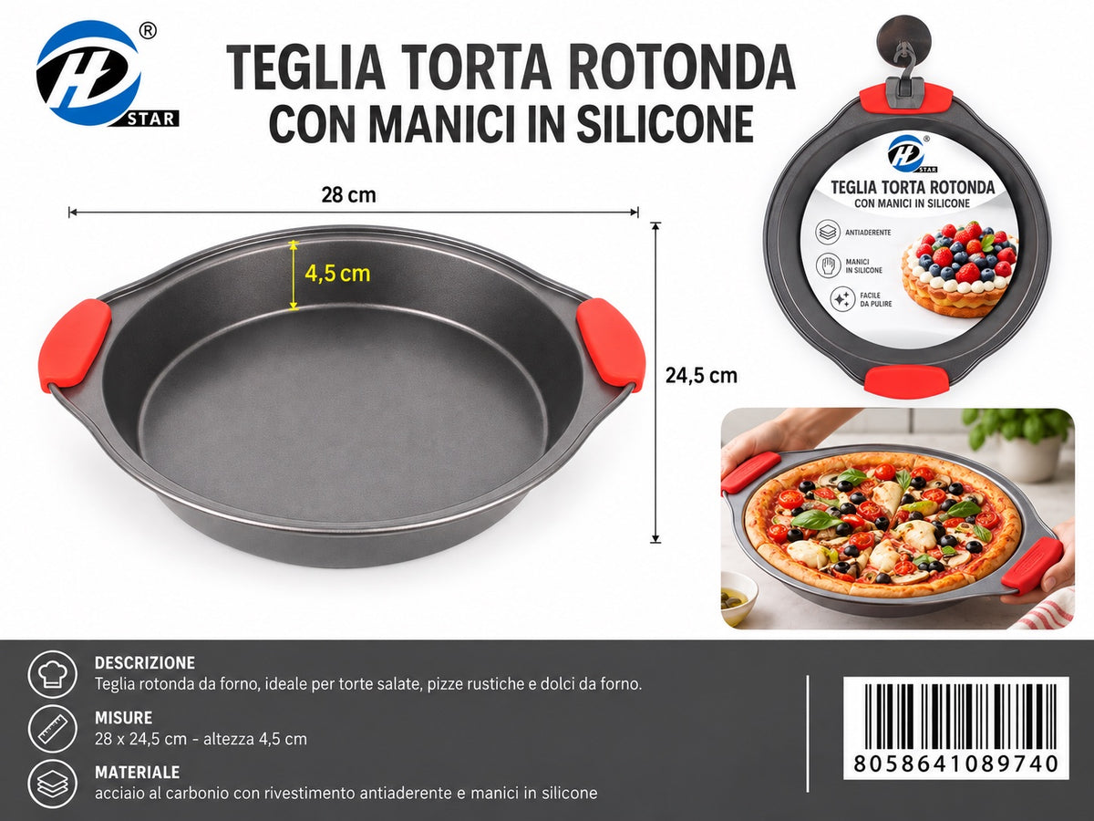 08974 Teglia Da Forno Rotondo Con Maniglie 28X24,5X4,5Cm