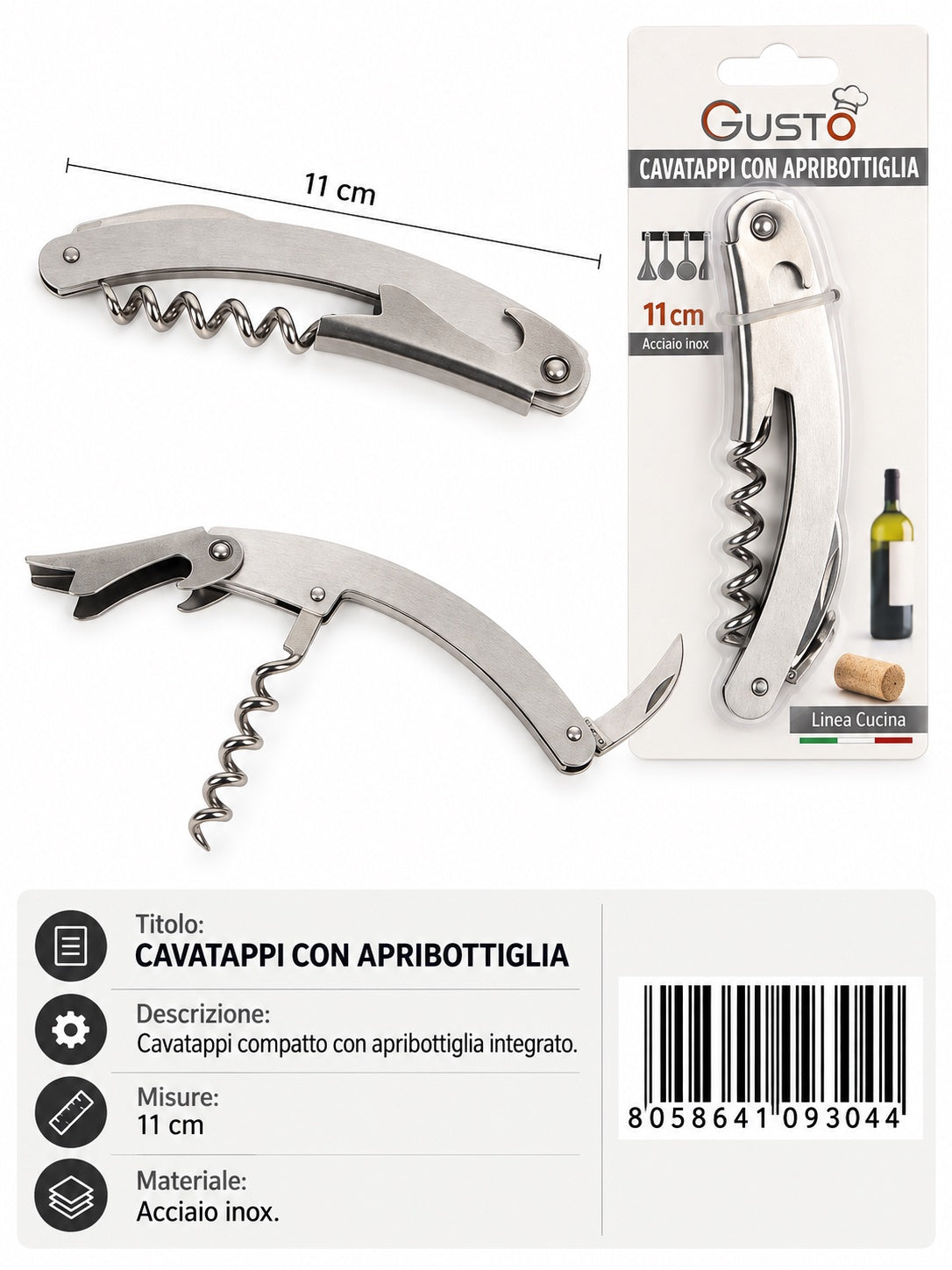 09304 Cavatappi Con Apribottiglia