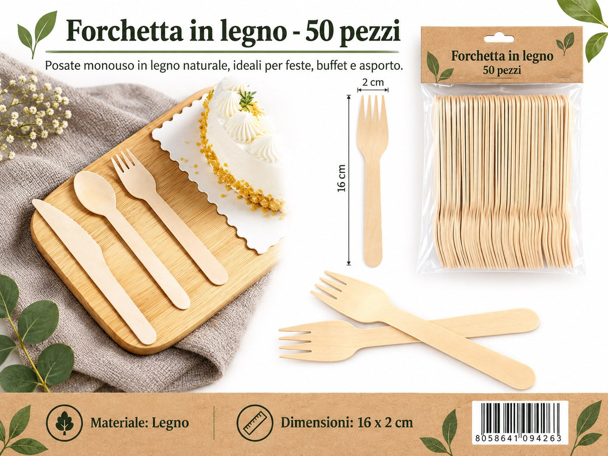 09426 Forchette In Legno 16Cm 50Pz