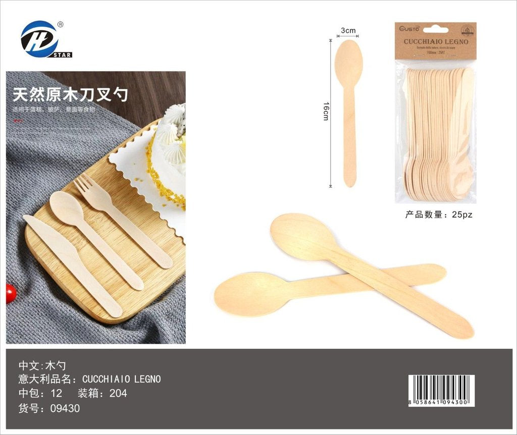 09430 Cucchiai In Legno 16Cm 25Pz