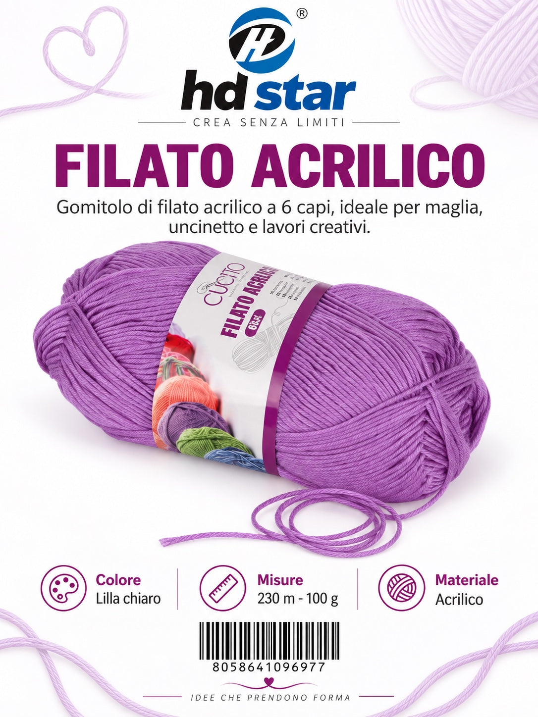 09697 Gomitolo Di Filato Acrilico 100G Mis.6 Col.66 1/6 Ct120