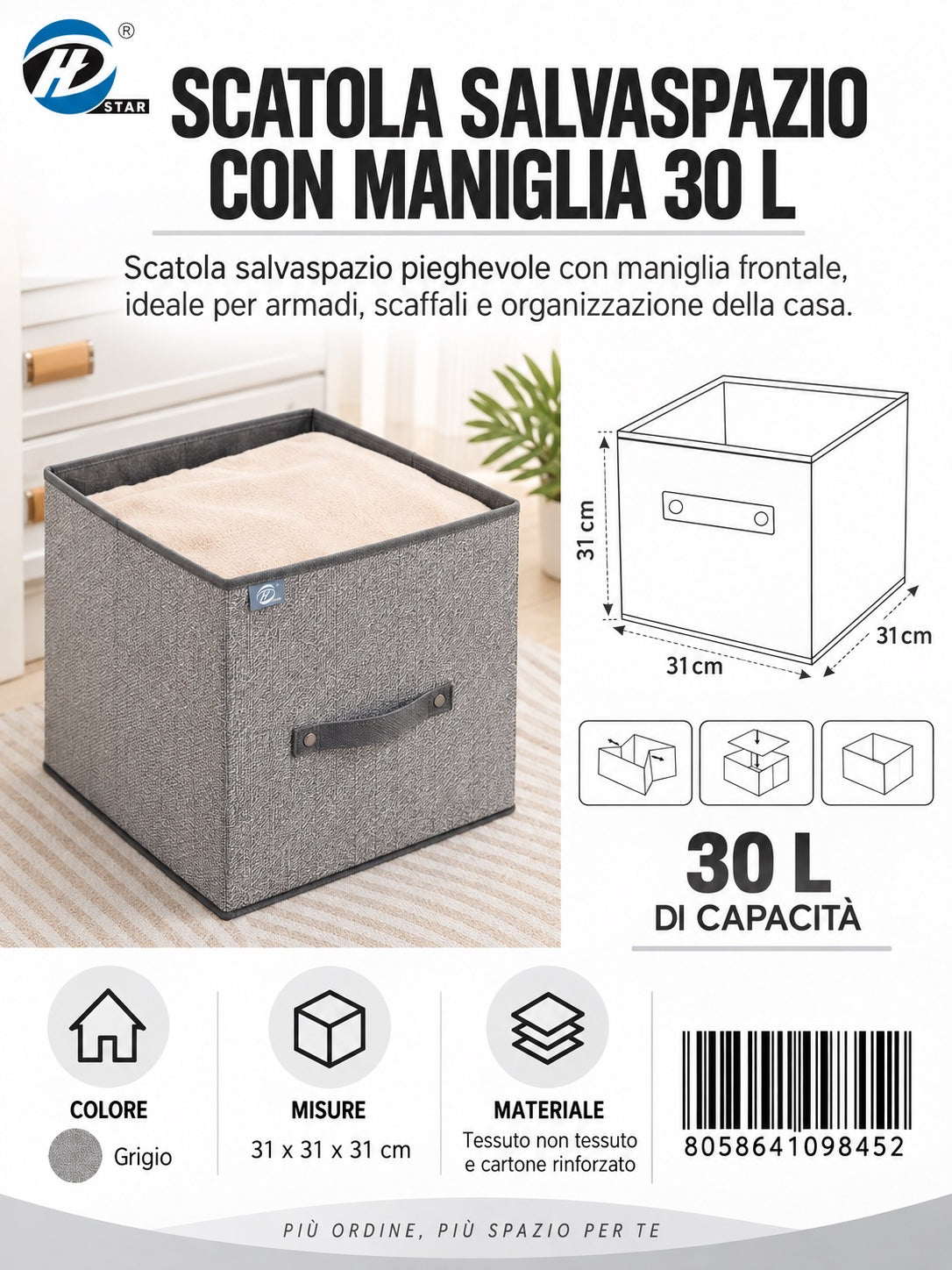 09845 C. Scatola Salvaspazio Senza Coperchio 31*31*31Cm Ct24