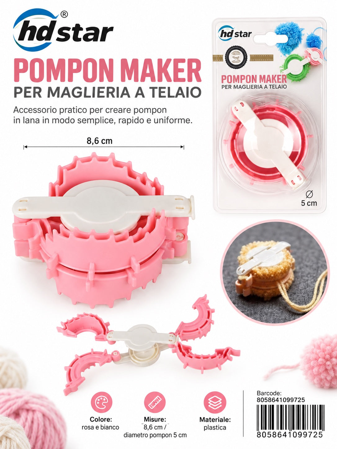 09972 Pompon Maker Per Maglieria A Telaio 1/12 Ct120