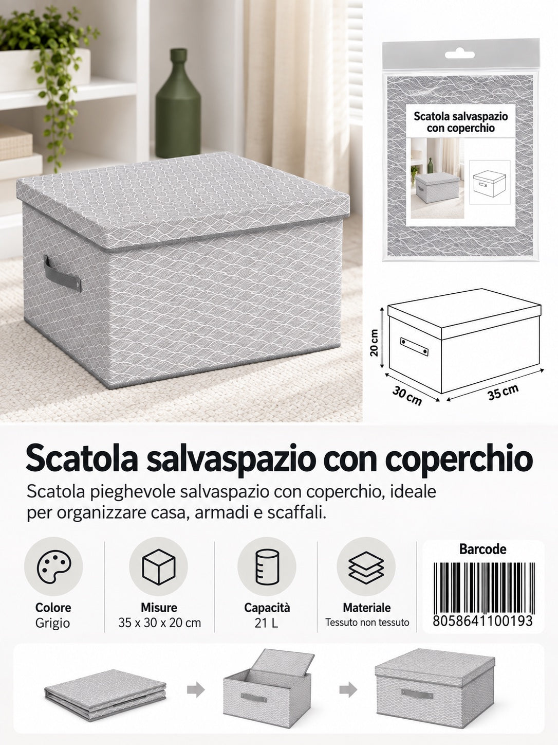 4110019 Fantasia Onde Scatola Salvaspazio Con Coperchio 35*30*20Cm Ct24