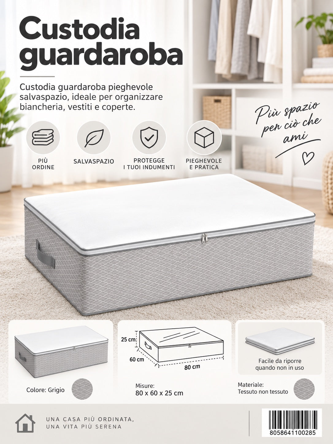 4110028 Fantasia Onde Custodia Guardaroba Con Cerniera 80*60*25Cm 1/6 Ct60
