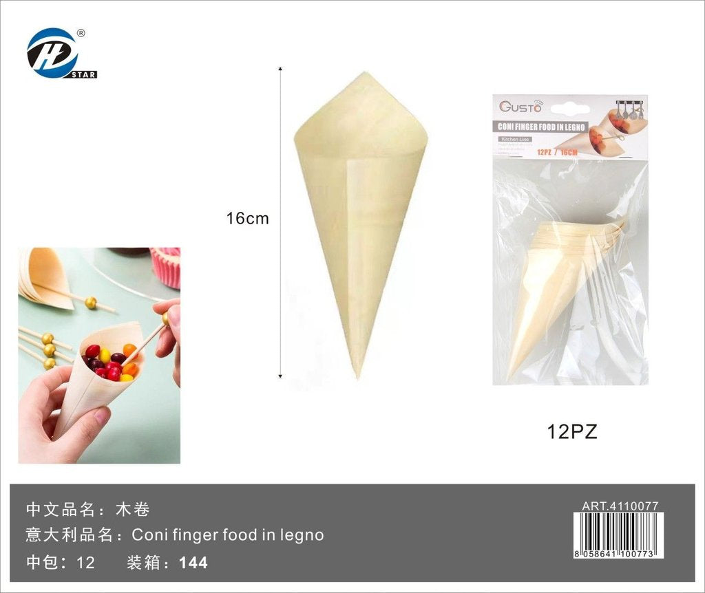 4110077 Coni Finger Food In Legno 16Cm--12Pz 1/12 Ct144 16Cm--12Pz