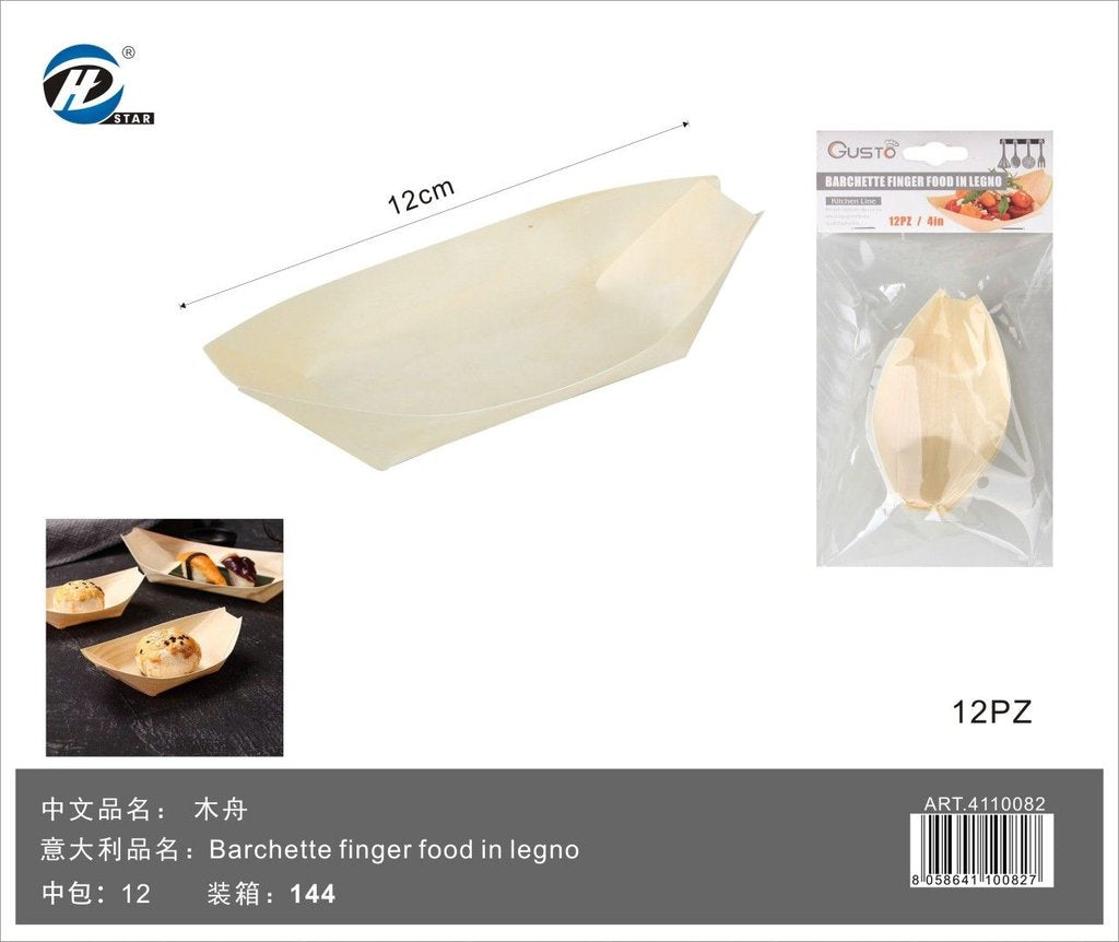 4110082 Barchette Finger Food In Legno 12Cm-12Pz 1/12 Ct144 12Cm-12Pz