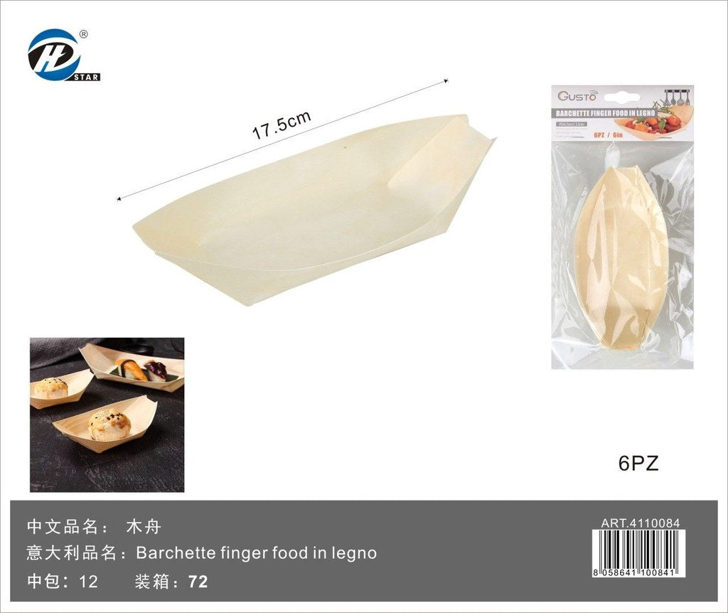 4110084 Barchette Finger Food In Legno 17.5Cm-6Pz 1/12 Ct72 17.5Cm-6Pz