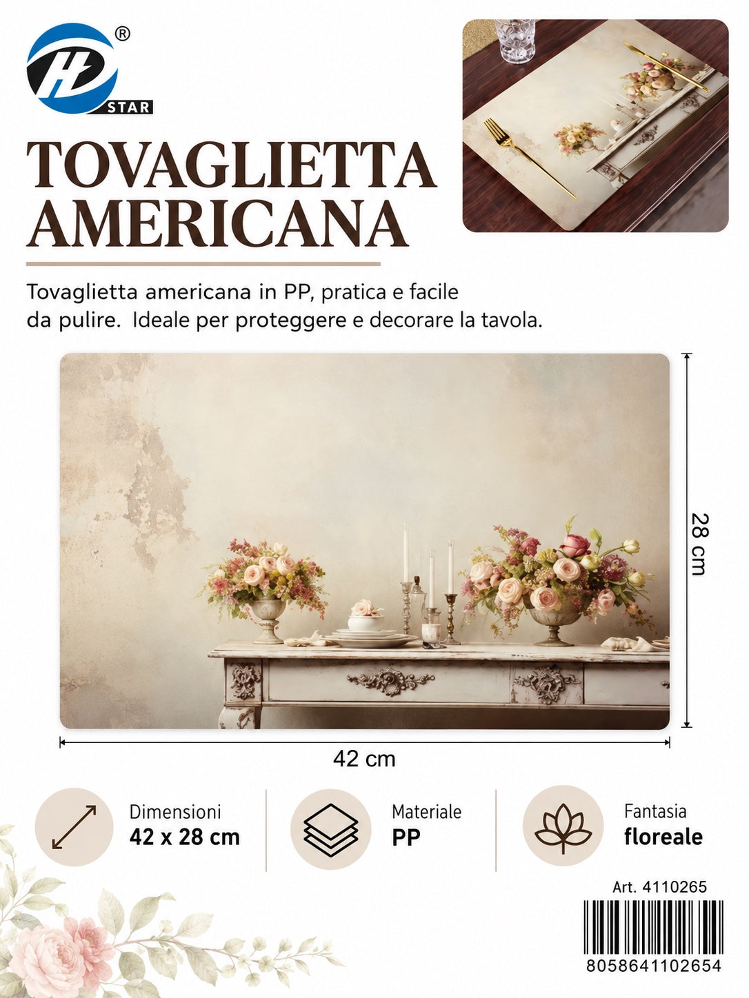 4110265 Tovaglietta Americana 28*42Cm 1/12 Ct240