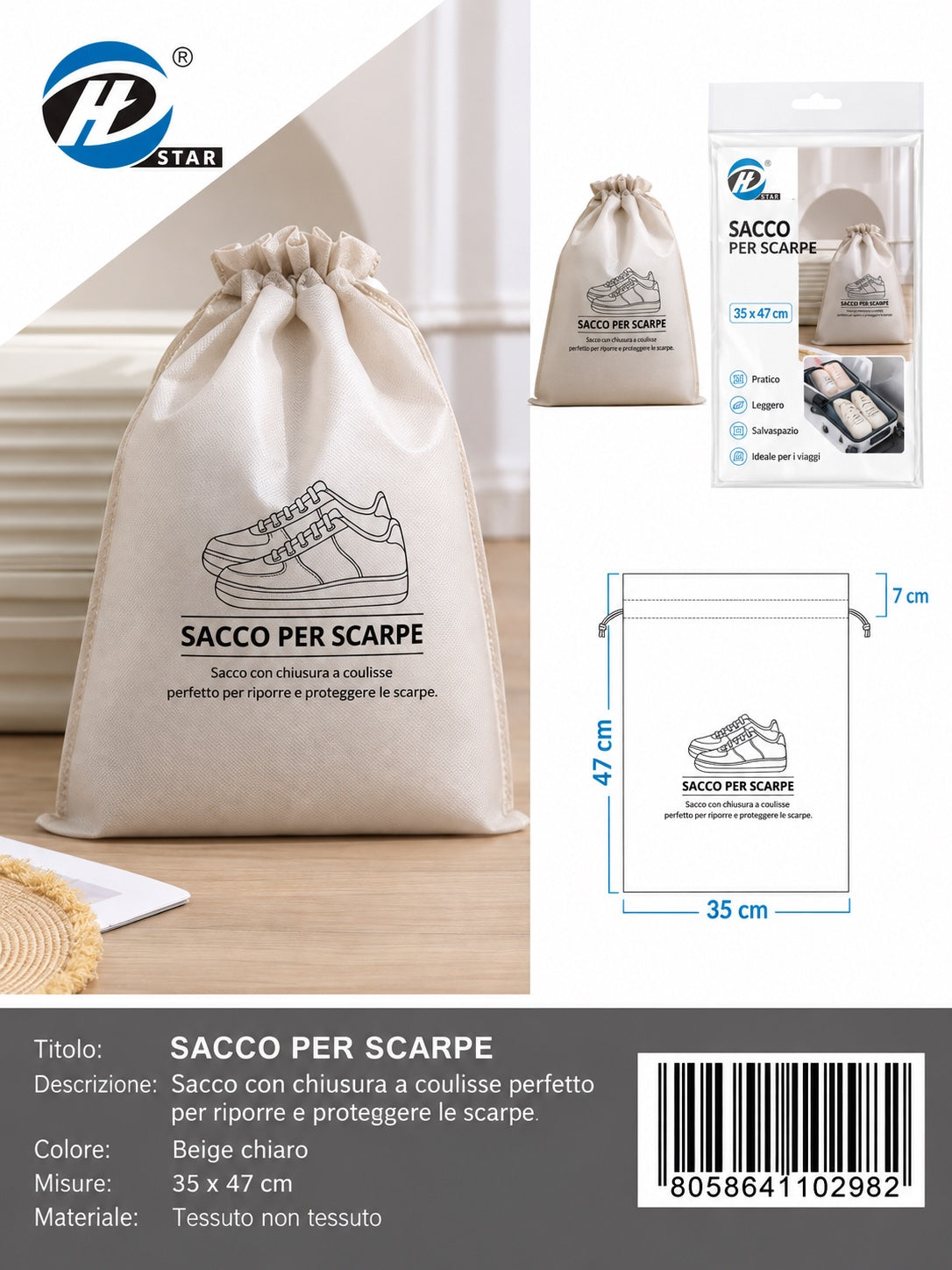 4110298 Sacco Per Scarpe In Tnt 35*47Cm 1/12 Ct288