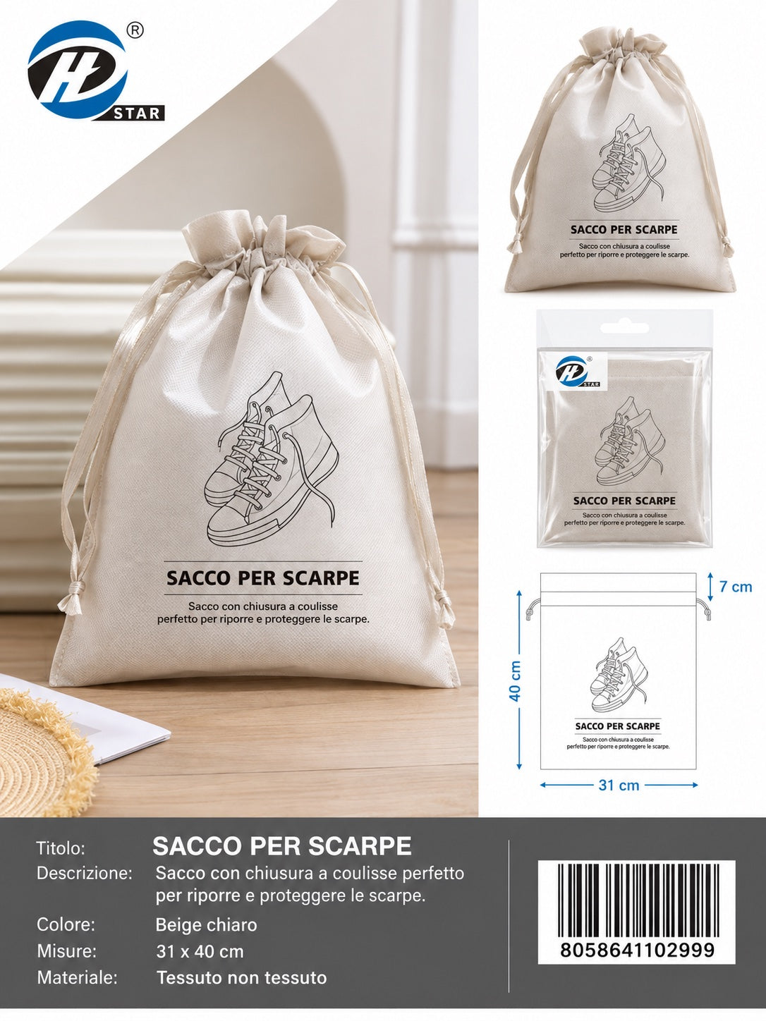 4110299 Sacco Per Scarpe In Tnt 31*40Cm 1/12 Ct288