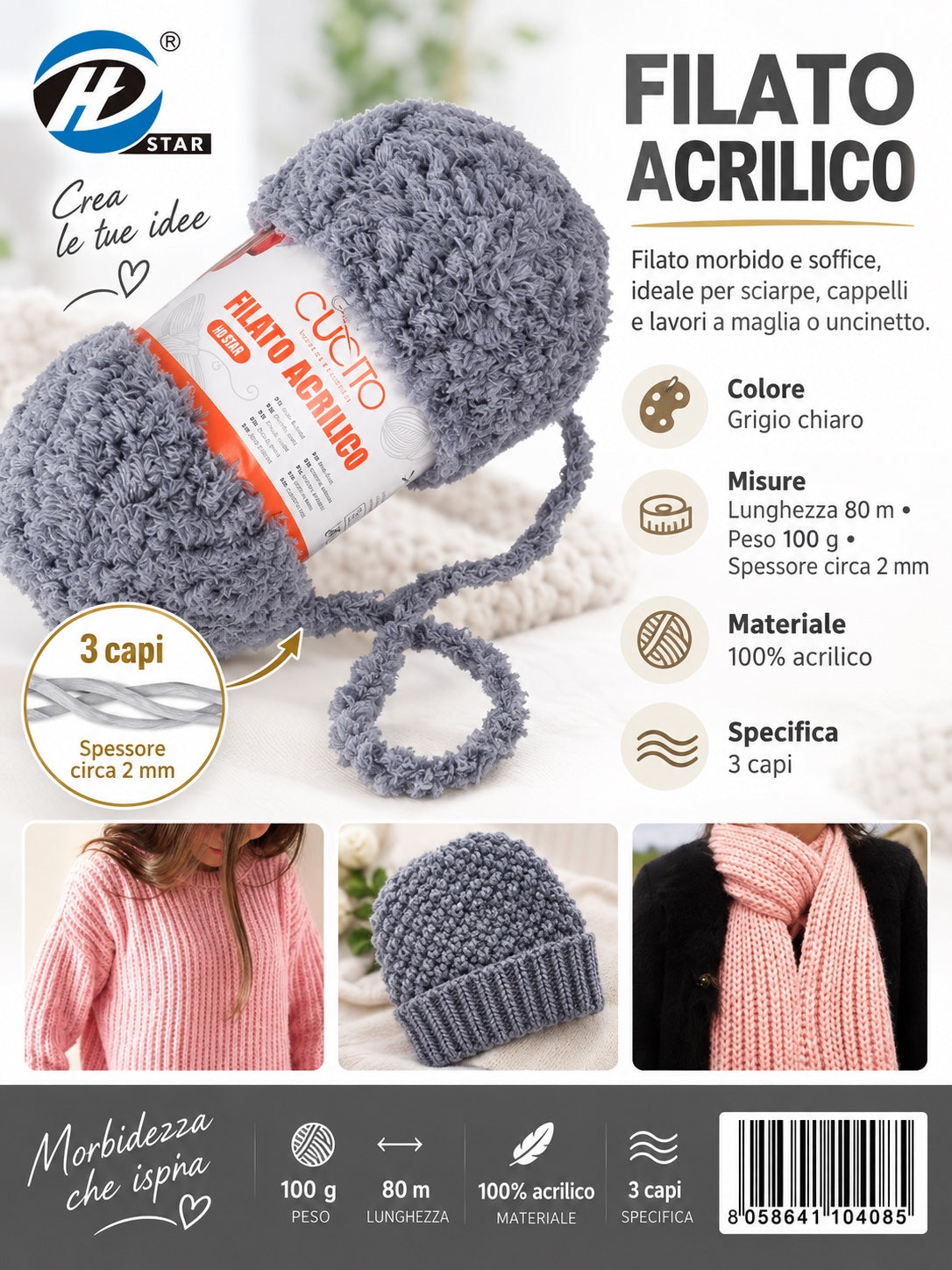4110408 Filato Acrilico 100G Col.#022 1/6 Ct120