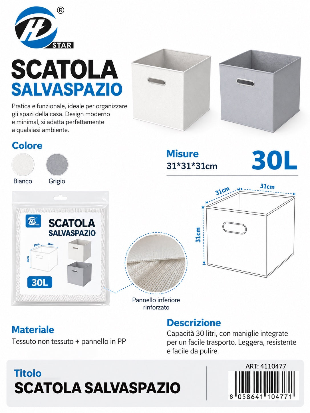 4110477 Scatola Salvaspazio Senza Coperchio 31*31*31Cmct24 + 31*31*31Cm 600