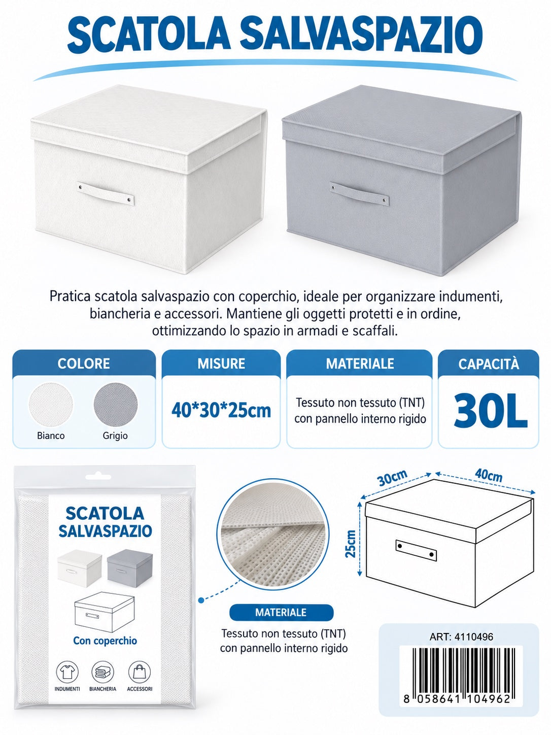 4110496 Scatola Salvaspazio Con Coperchio 40*30*25Cmct12 40*30*25Cm 600