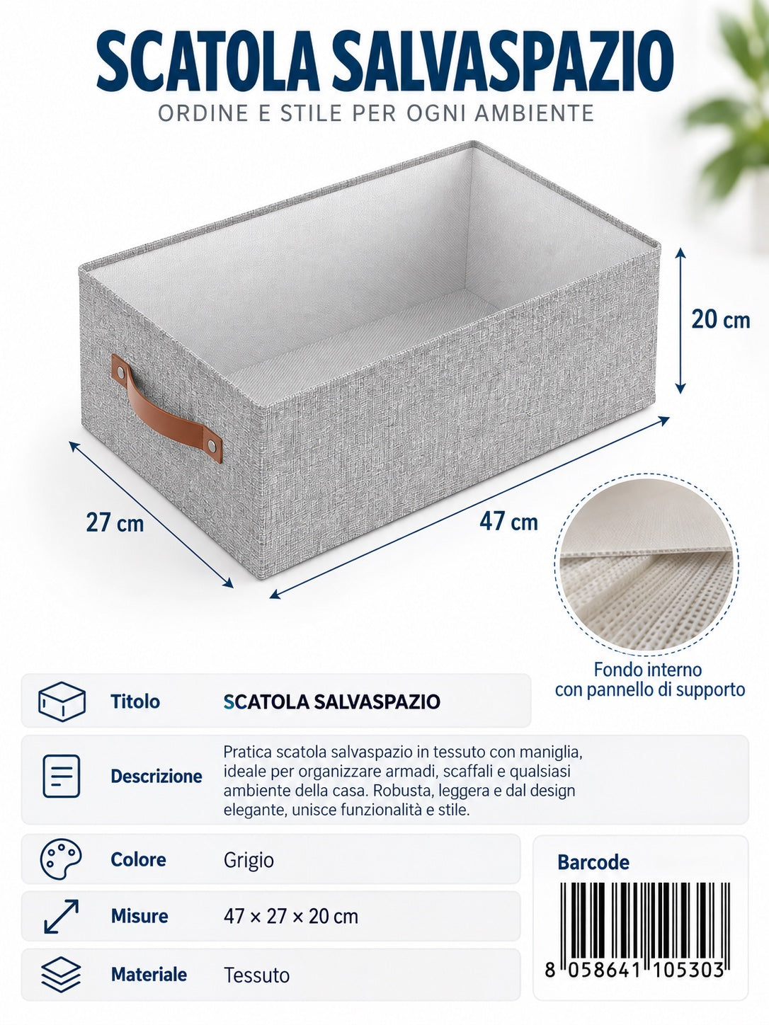 4110530 Scatola Salvaspazio Senza Coperchio 47*27*20Cmct24 + 47*27*20Cm 600