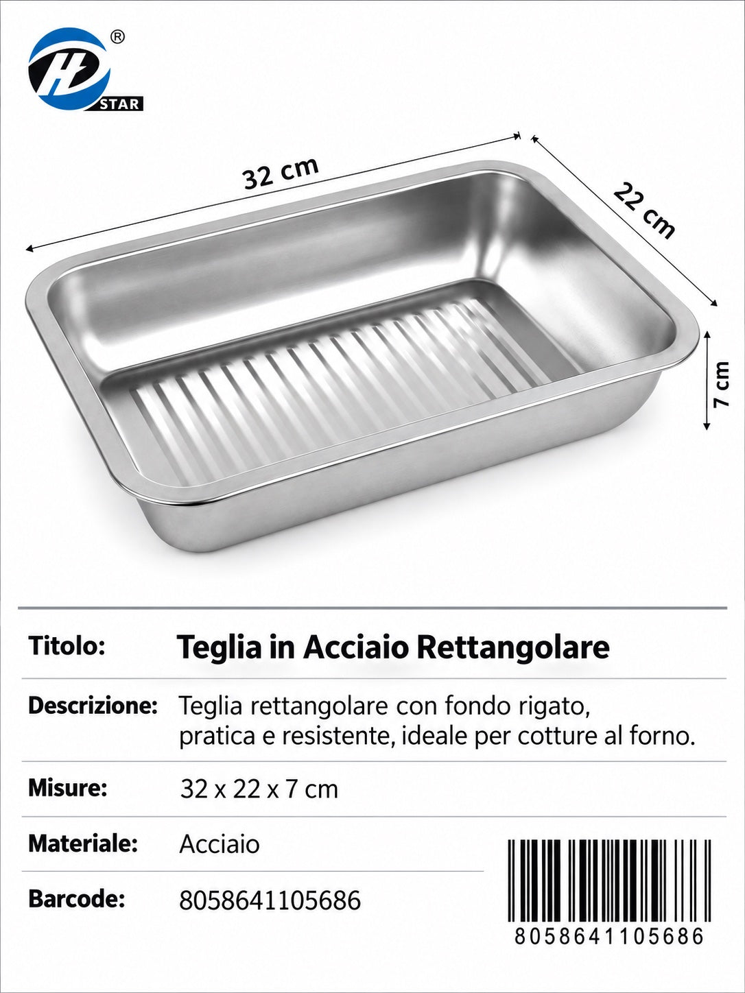 4110568 Teglia In Acciaio Rettangolare 32*22*7 1/6 Ct24