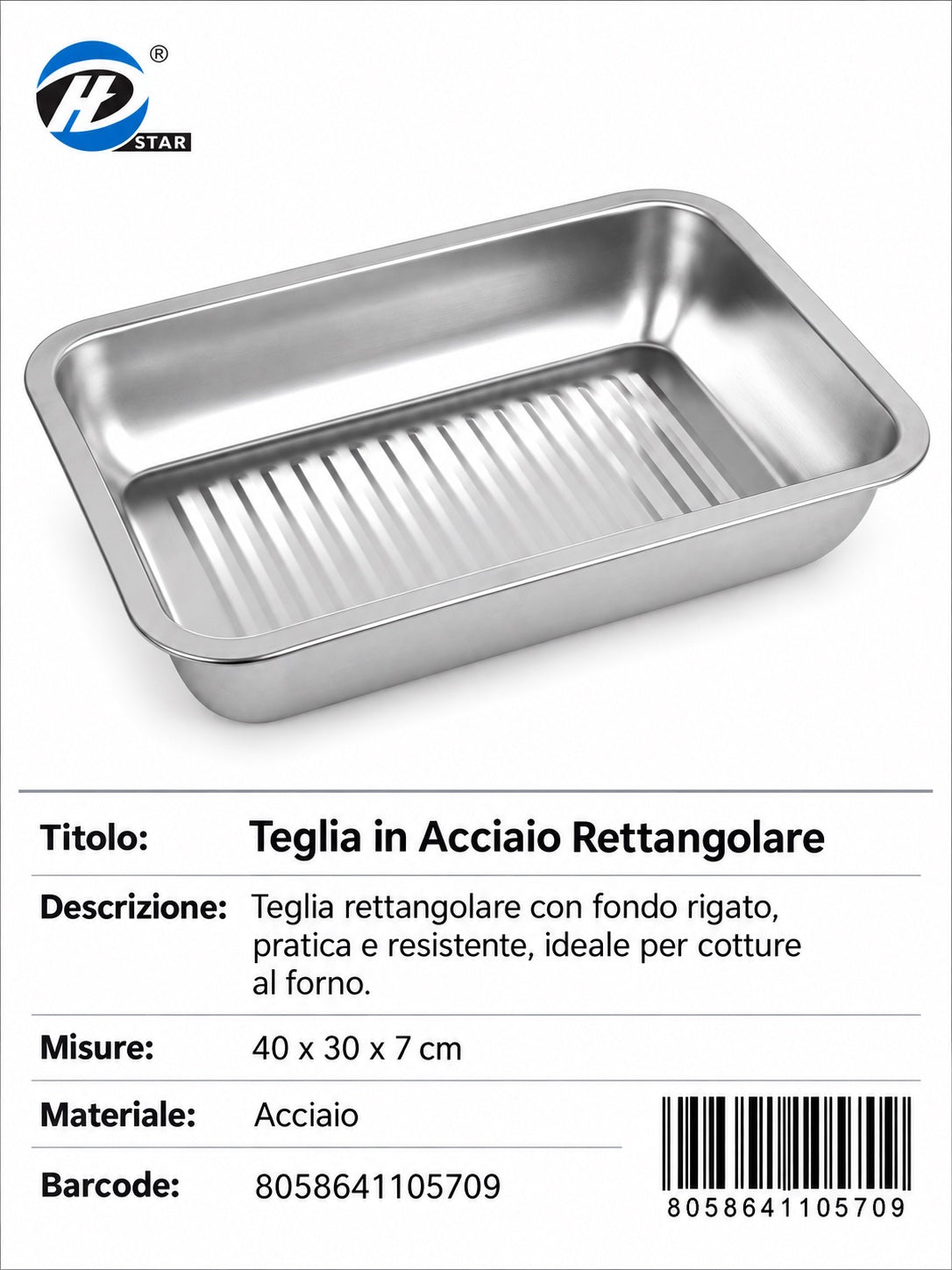 4110570 Teglia In Acciaio Rettangolare 40*30*7 1/6 Ct24