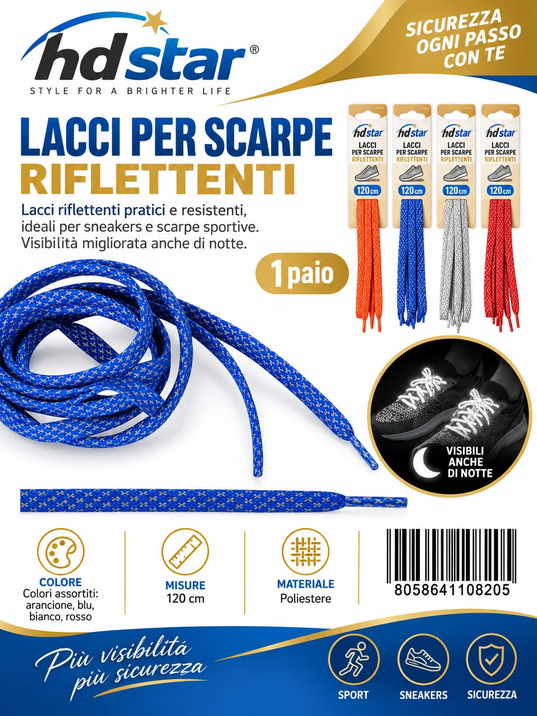 4110820 Lacci Per Scarpe 120Cm Col.Misto 1/12 Ct480