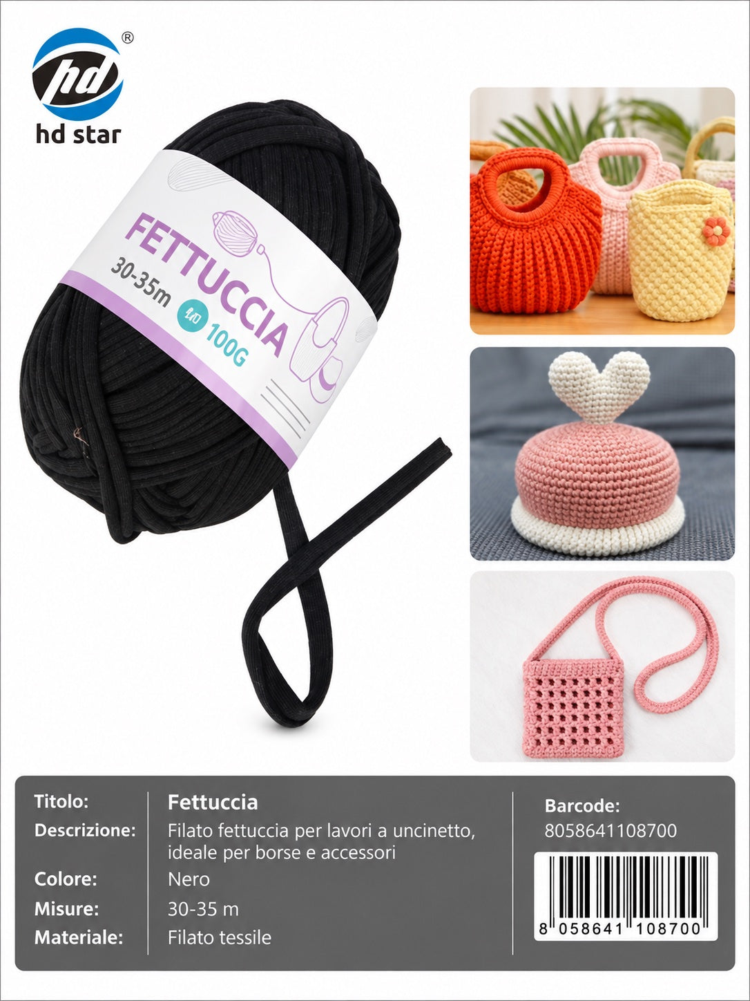 4110870 Fettuccia 100G Col.Nero 1/12 Ct144