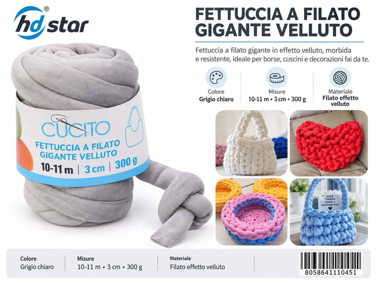 4111045 Fettuccia A Filato Gigante Velluto 300G Col. Grigio Chiaro 1/6 Ct48