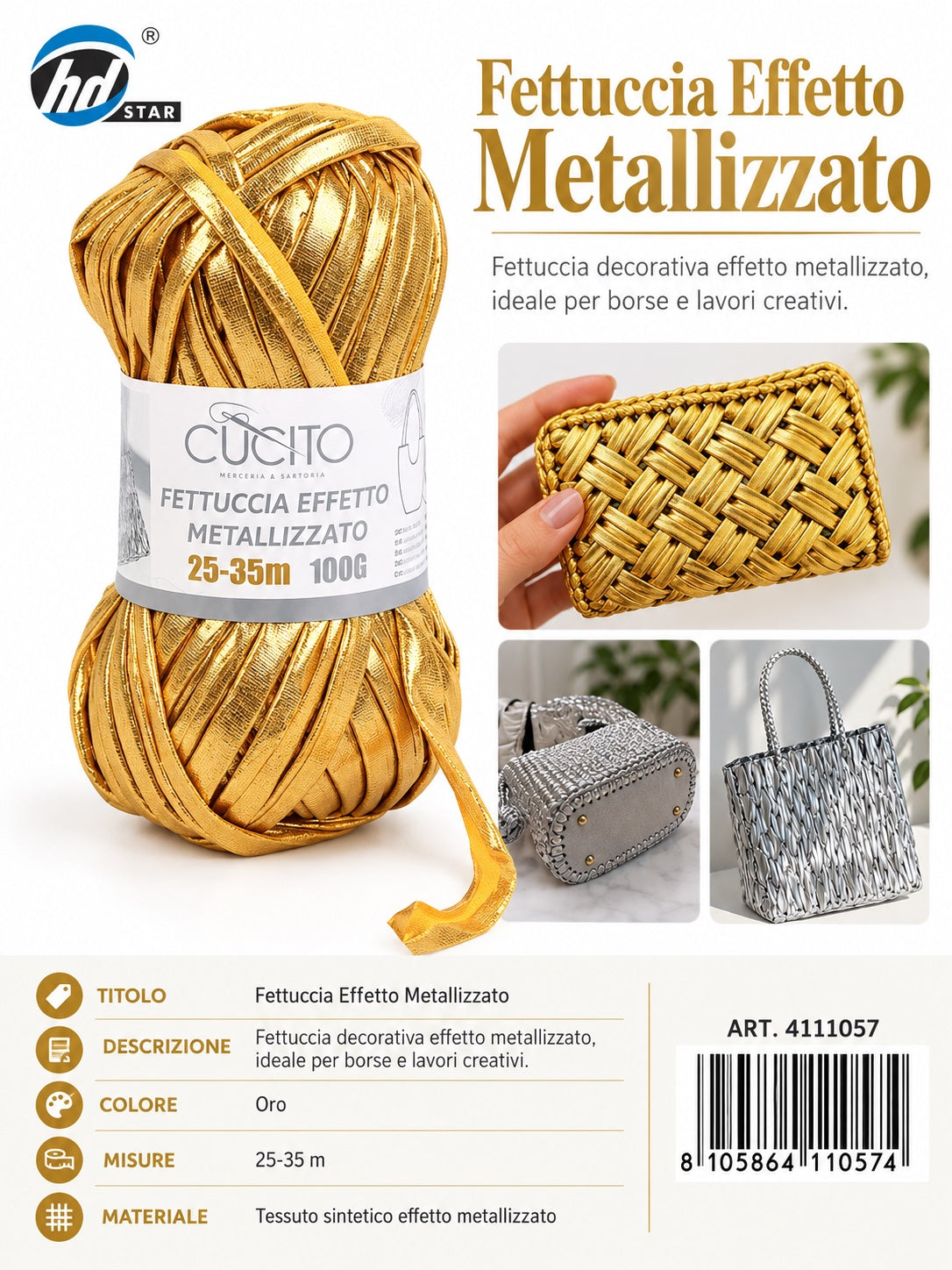 4111057 Fettuccia Effetto Metallizzato 100G Col. Oro 1/10 Ct120