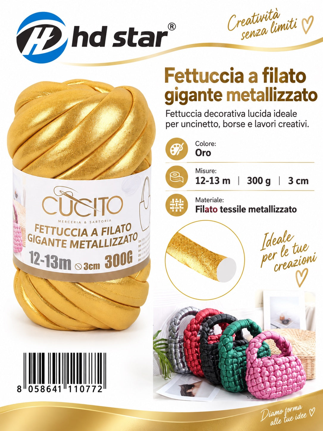 4111077 Fettuccia A Filato Gigante Metallizzato 300G Col. Oro 1/6 Ct48