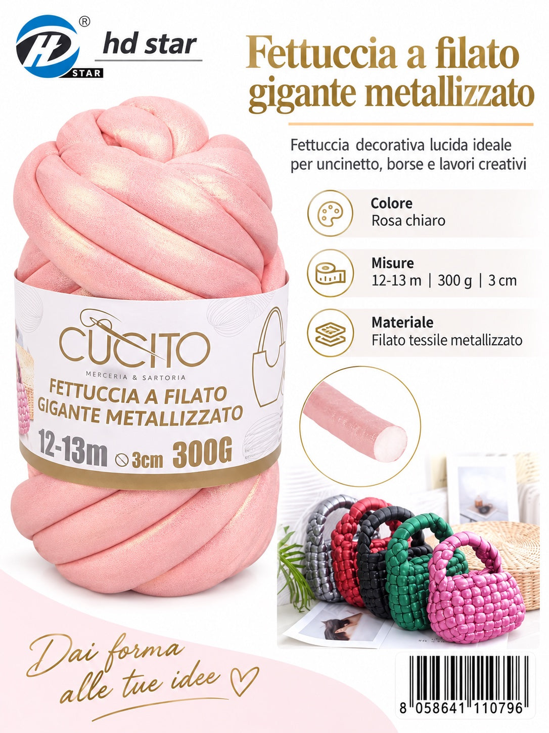 4111079 Fettuccia A Filato Gigante Metallizzato 300G Col. Avorio Sangue 1/6 Ct48