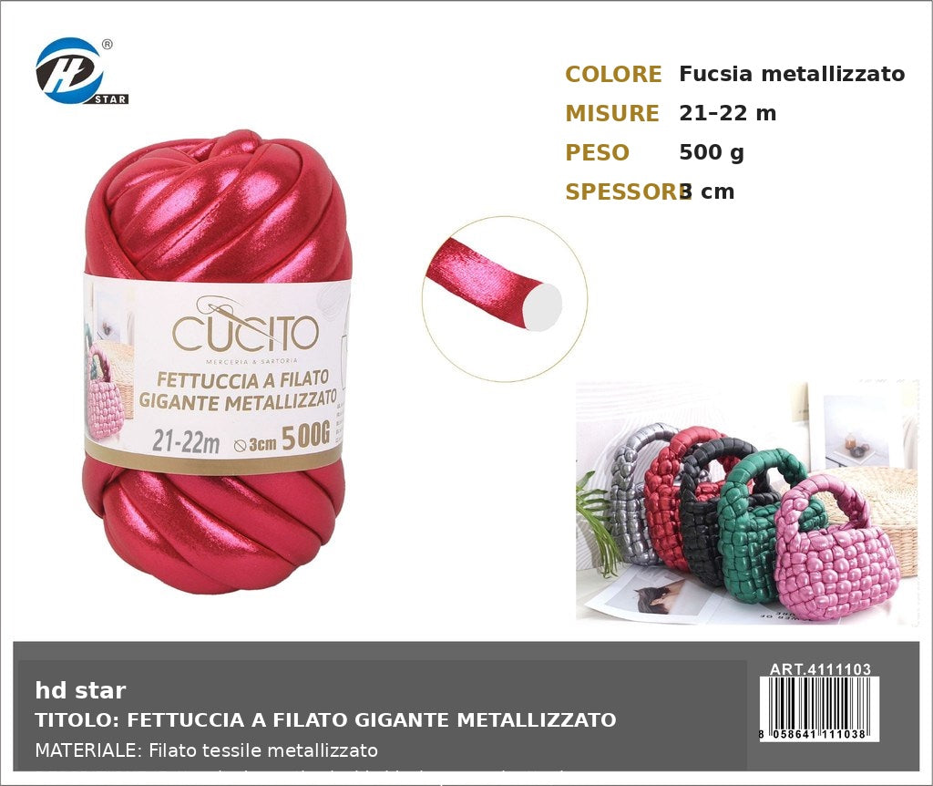 4111103 Fettuccia A Filato Gigante Metallizzato 500G Col. Rosso Ciliegia 1/6 Ct24