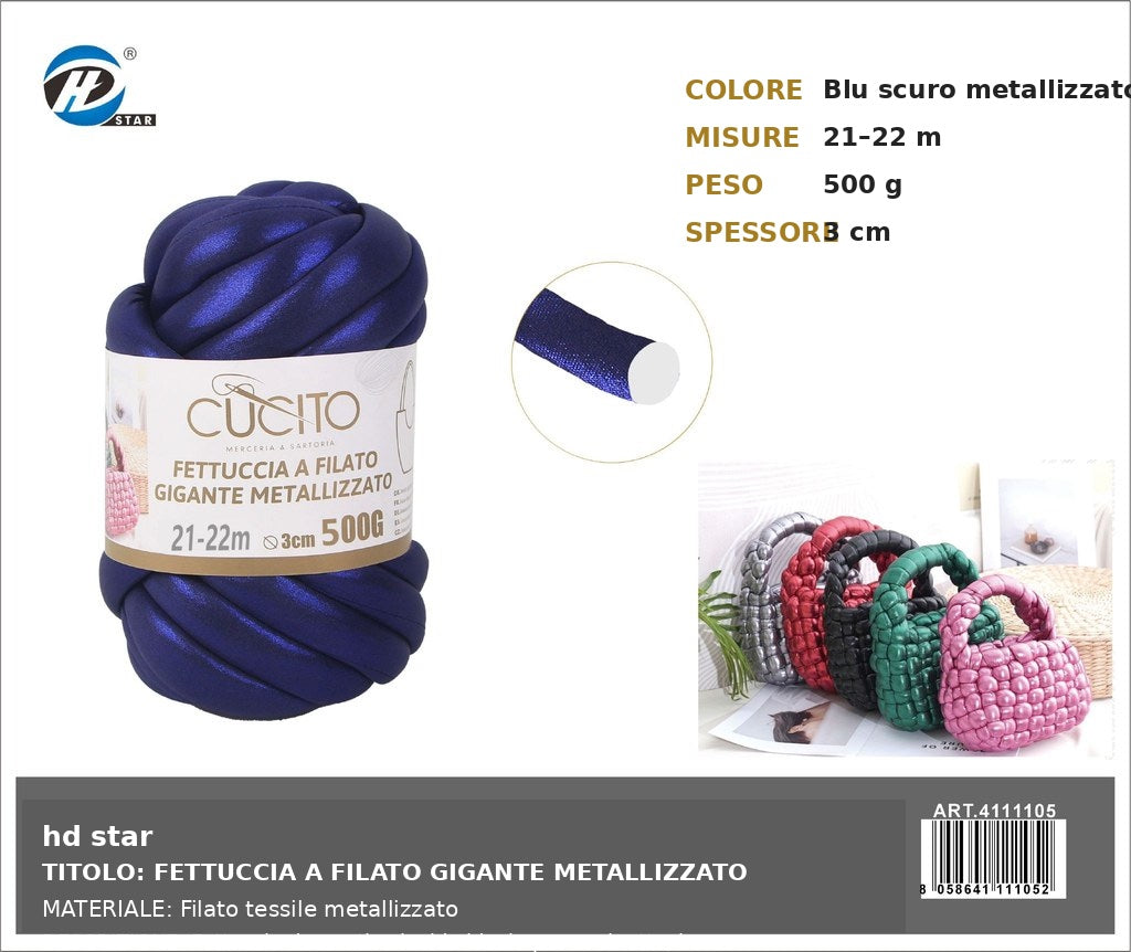 4111105 Fettuccia A Filato Gigante Metallizzato 500G Col. Blu Scuro 1/6 Ct24