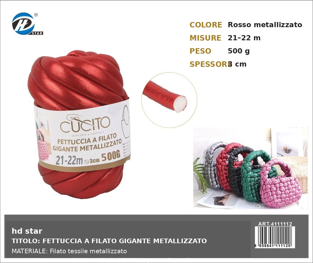 4111112 Fettuccia A Filato Gigante Metallizzato 500G Col. Rosso Bordeaux 1/6 Ct24