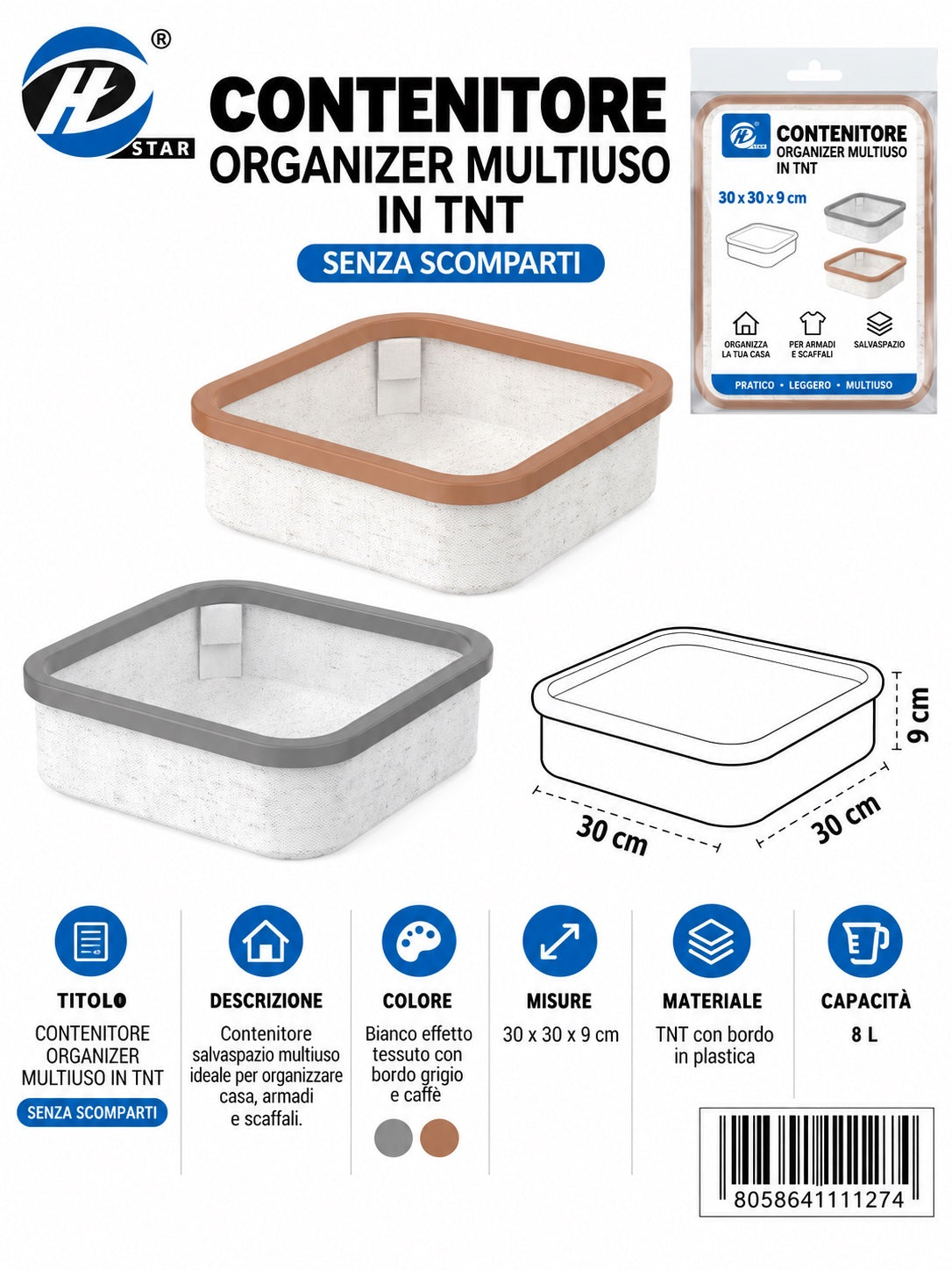 4111127 Organizer Senza Coperchio, 30X30X9Cm (Tnt 120G+80G) Ct24