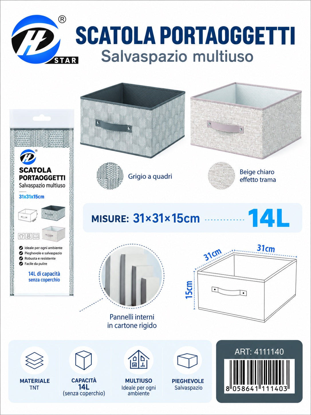 4111140 Scatola Portaoggetti Salvaspazio Multiuso Senza Coperchio Con Manico 31X31X15 Cm 1/6 Ct24