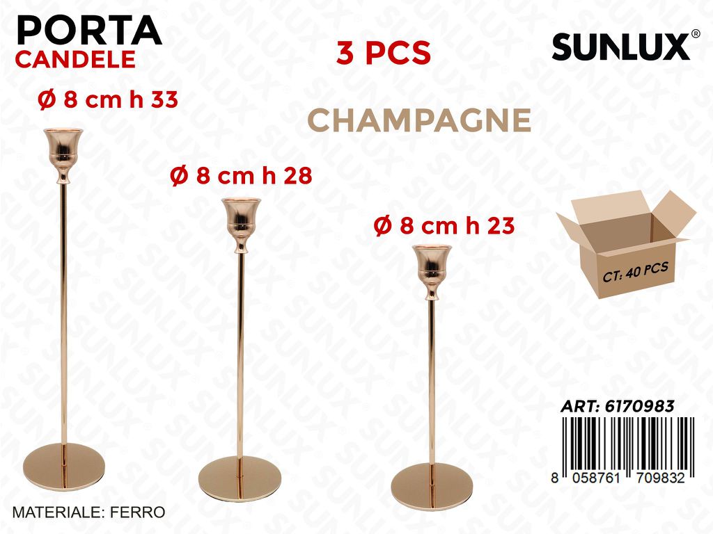 Sunlux Porta Candele Ferro Champagne 3PCS Ass.