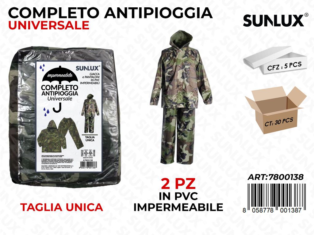 Impermeabile Completo Mimetica Antipioggia