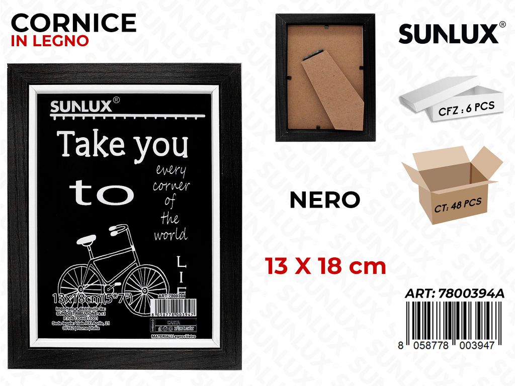 Cornice in Legno Nero c/ Supp. 13*18CM