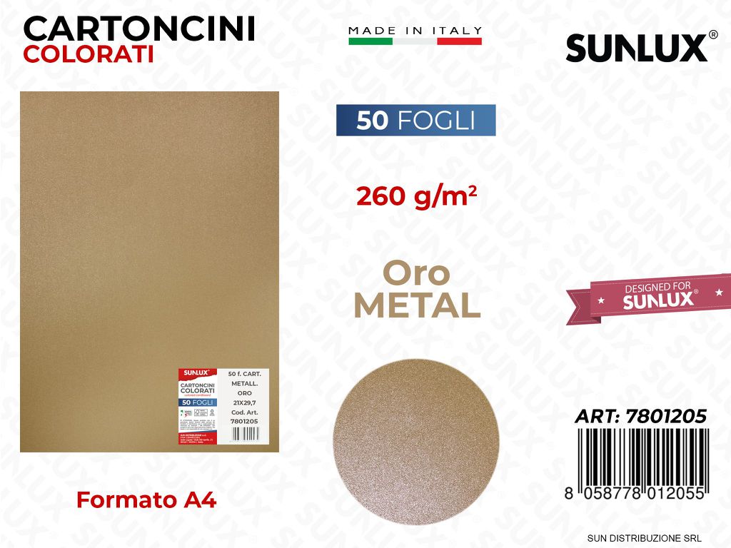 Cartoncini Col. Oro Metal F.to A4 260GR 50FF