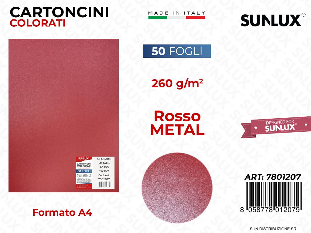 Cartoncini Col. Rosso Metal F.to A4 260GR 50FF