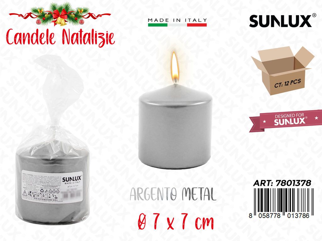 Candela Moccolo Argento Metal D.7*7CM
