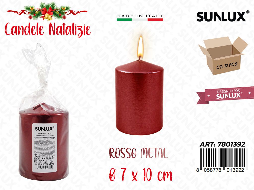 Candela Moccolo Rosso Metal D.7*10CM