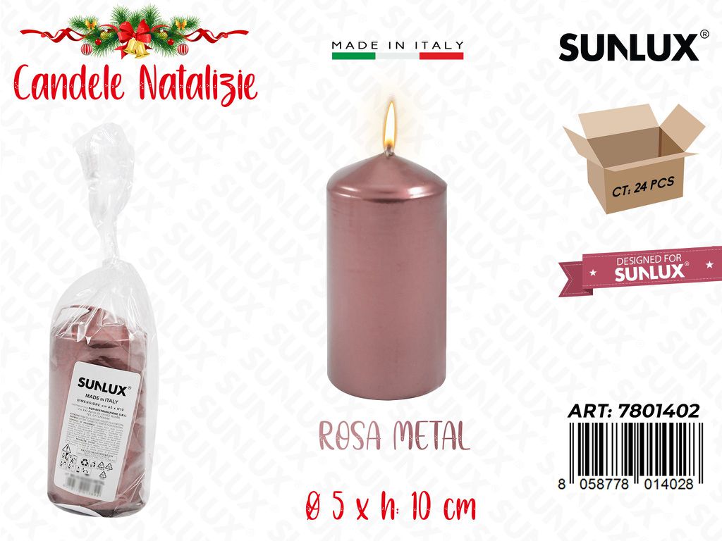Candela Moccolo Rosa Metal D.5*10CM