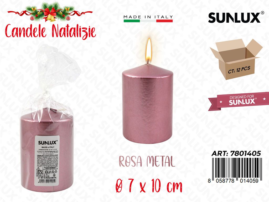 Candela Moccolo Rosa Metal D.7*10CM