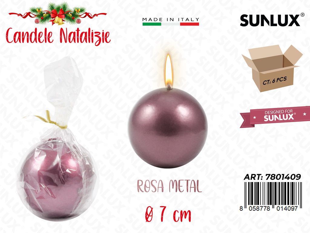 Candela Sfera Rosa Metal D.8CM