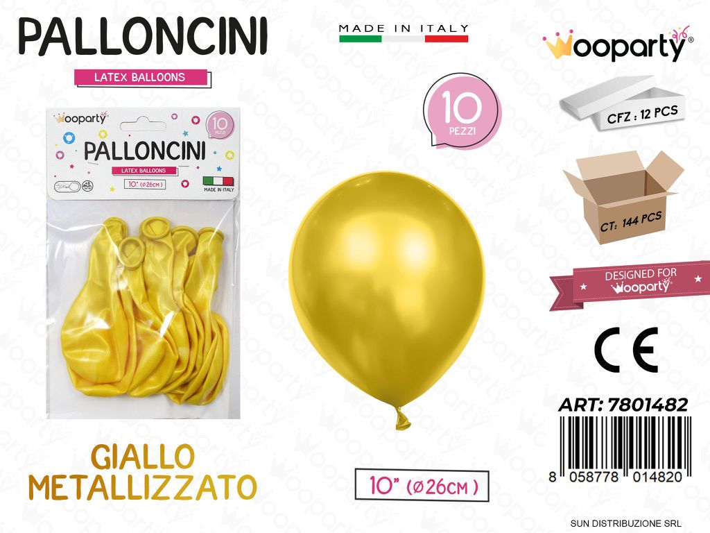 Palloncini Giallo Metal 10 D.26Cm 10Pcs
