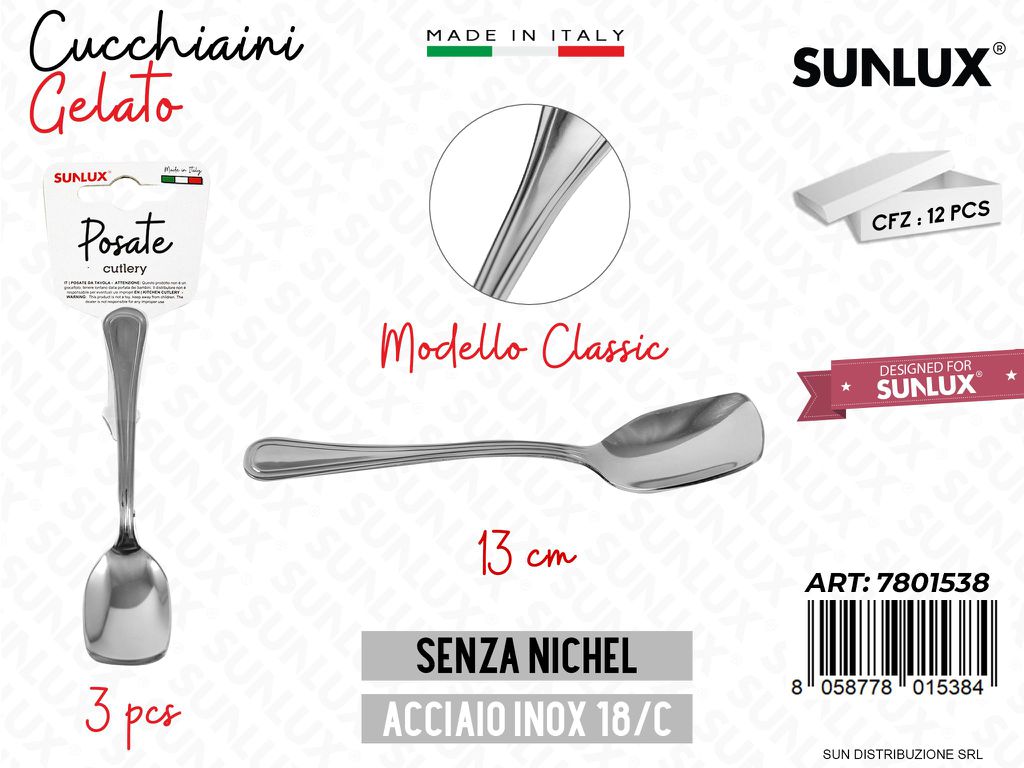Cucchiaini Gelato Classic Inox 13CM 3PCS