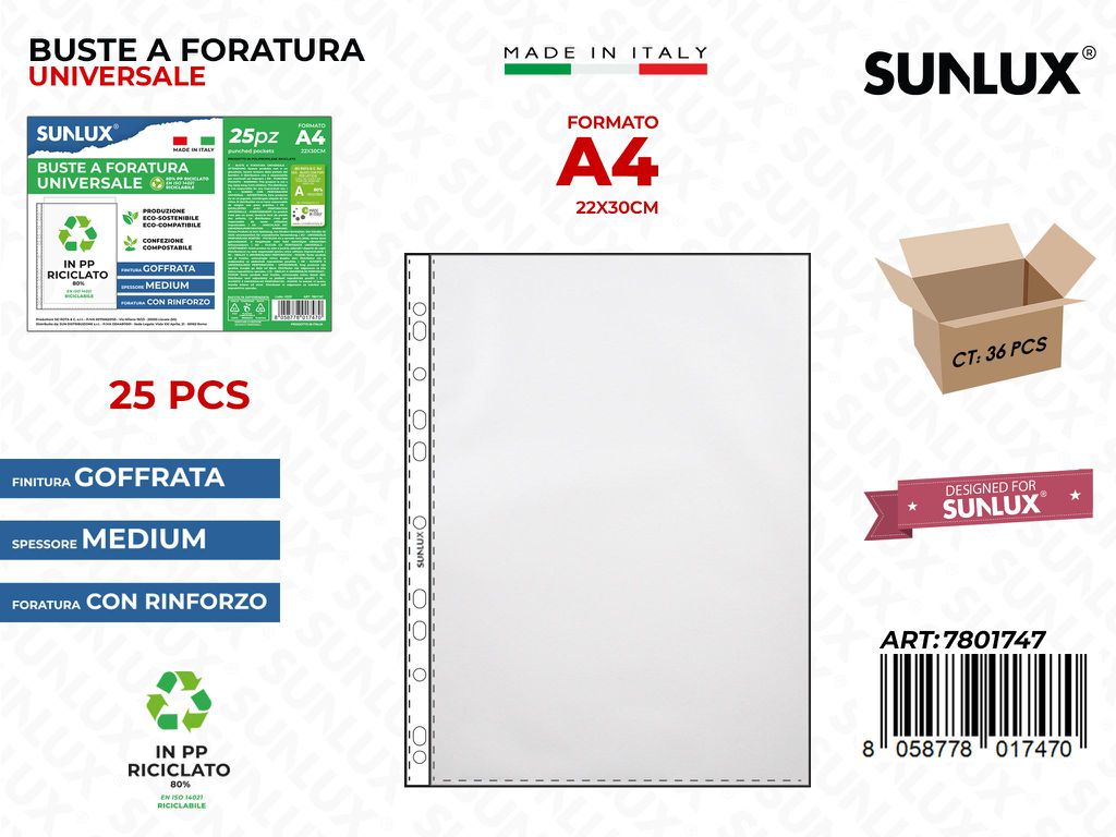 Buste Foratura Uni. Goffrata F.to A4 25PCS