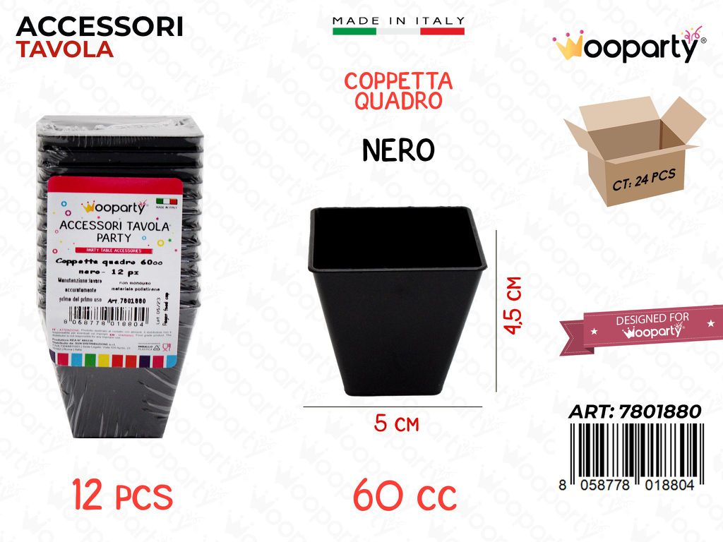 Coppetta Quadro Nero 12PCS 60CC 5*4.5CM
