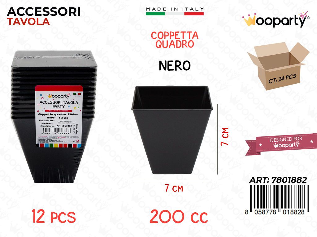 Coppetta Quadro Nero 12PCS 200CC 7*7CM