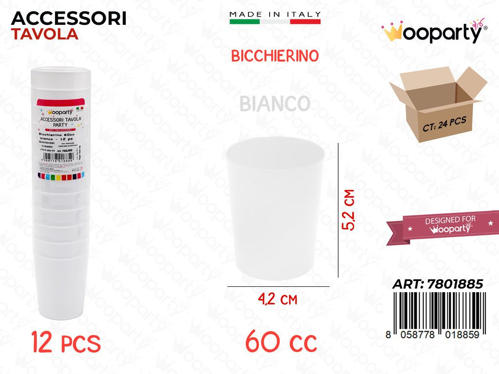 Bicchierino Bianco 12PCS 60CC 4.2*5.2CM
