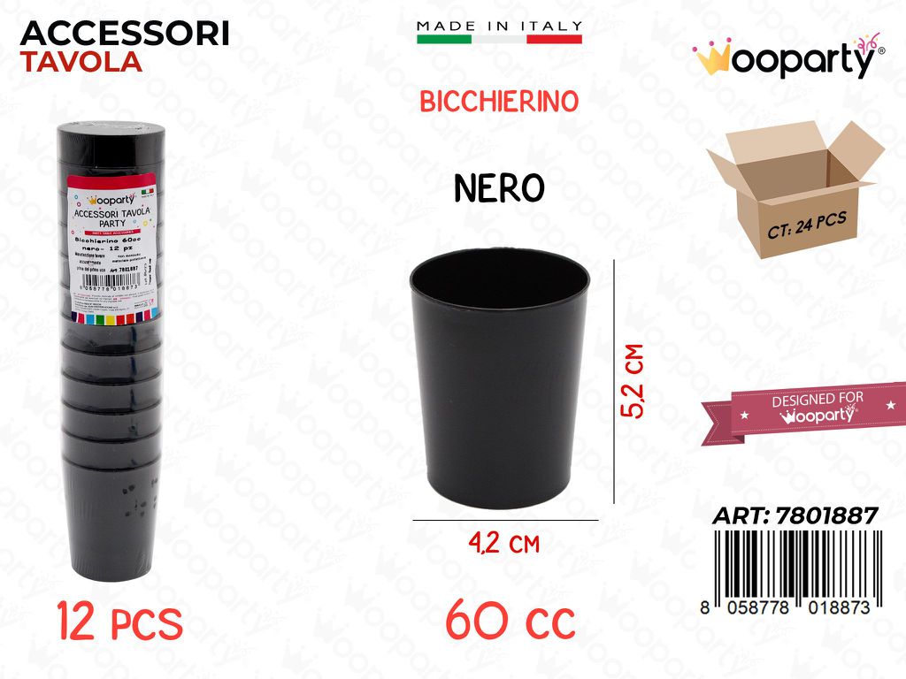 Bicchierino Nero 12PCS 60CC 4.2*5.2CM