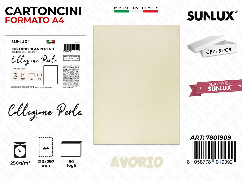 Cartoncini A4 Avorio Perla 50PCS 250GR